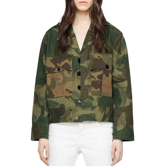 Zadig & Voltaire Kaleno Camou Jacket in Spi Green Military XS - Picture 2 of 7